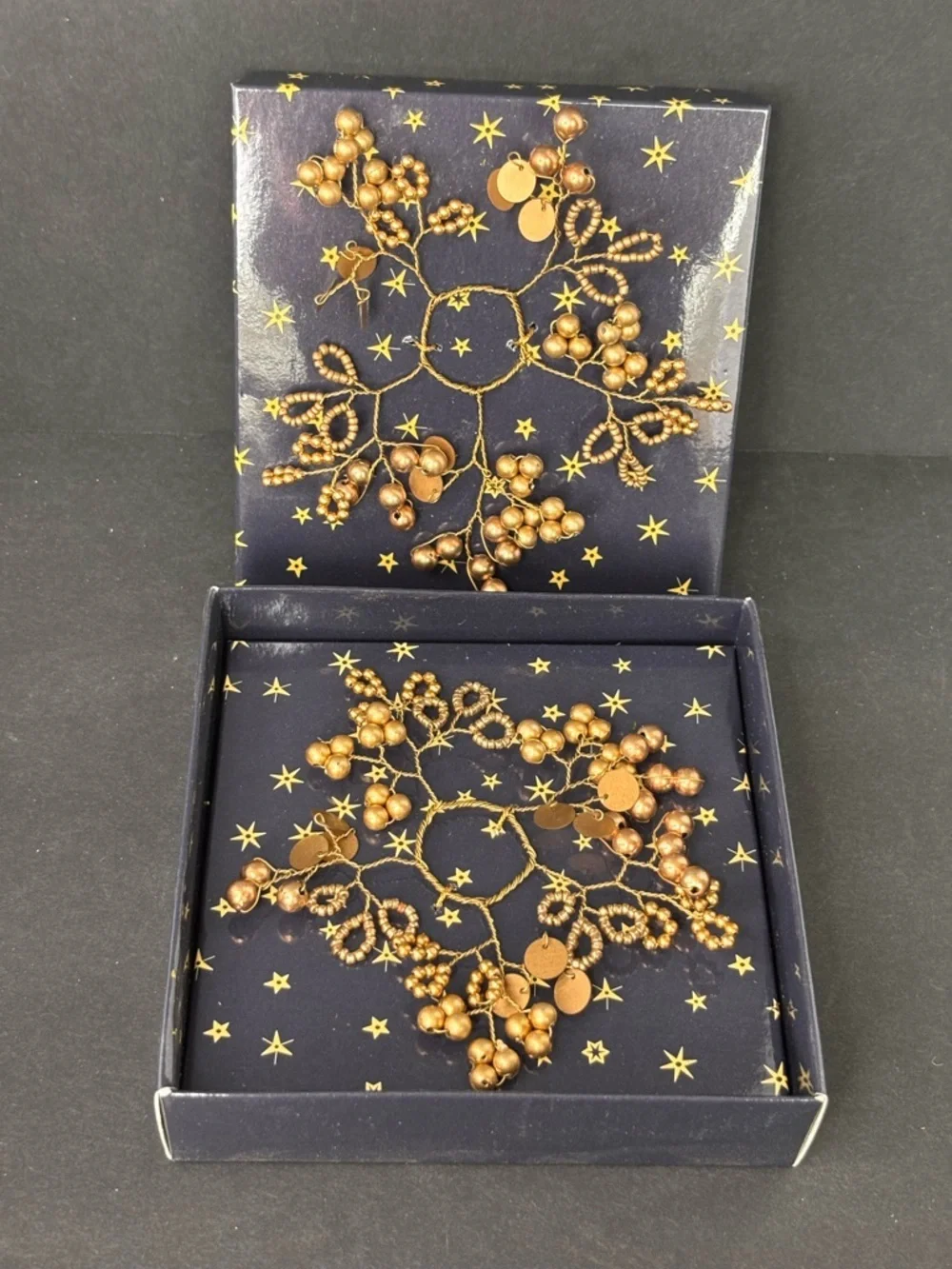 Anthropologie X Terrain Set Of 2 Candle Wreaths For Taper Candles Gold Beads NIB